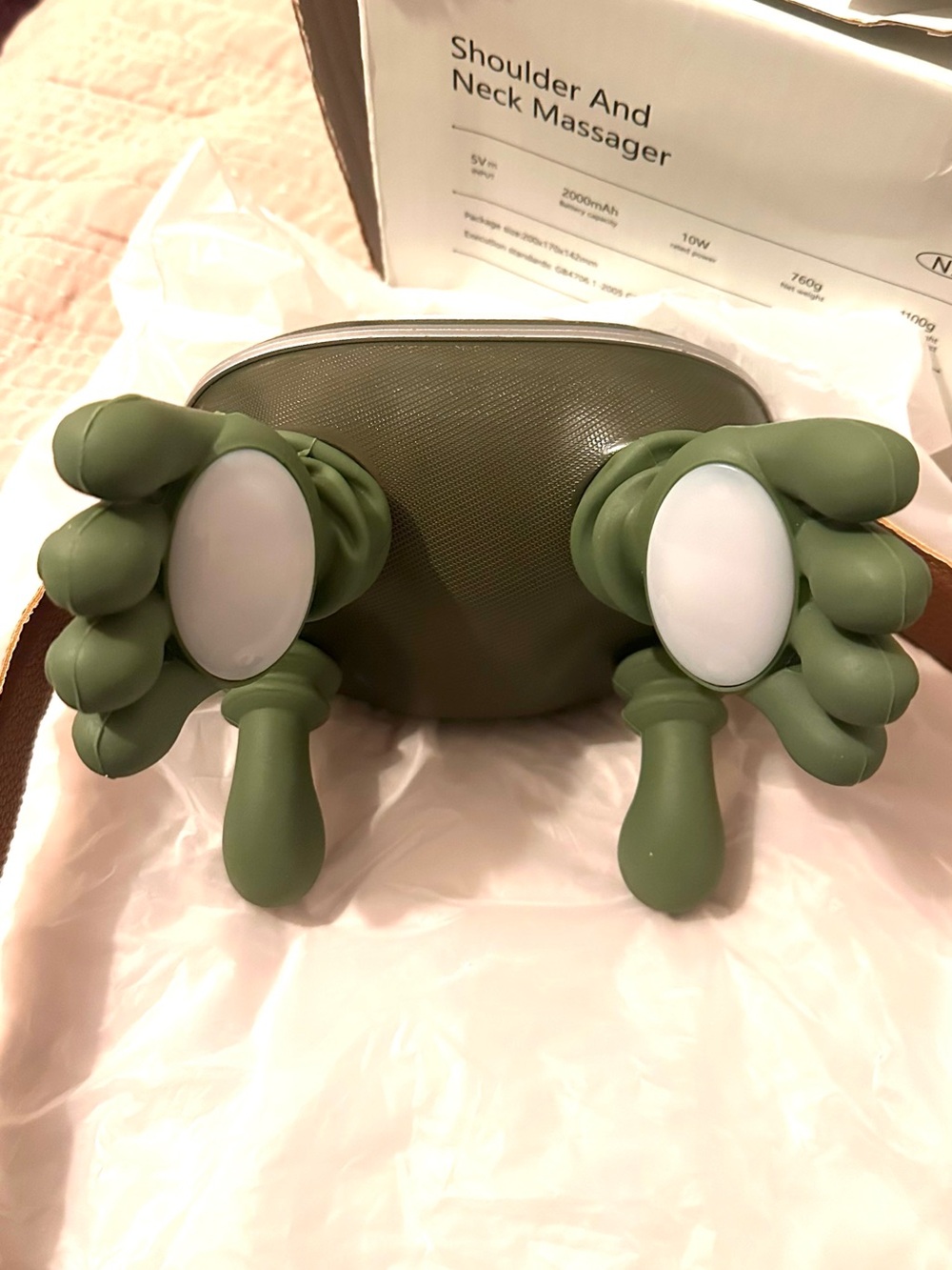 Olive Green Shoulder and Neck Massager with Ergonomic Nodes
